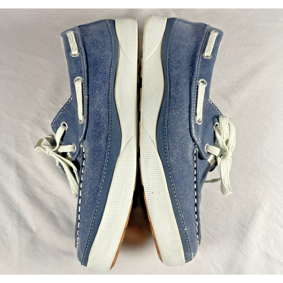 LL Bean Mens 9 WIDE 274407 Blue Denim Canvas Boat Deck Loafer Casual Shoes - Picture 7 of 10